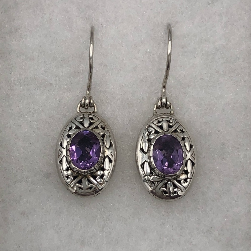 Ster., amethyst filigree earrings Janice Girardi